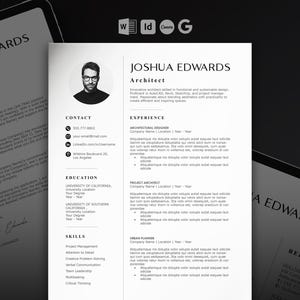 Modello di curriculum per architetto: CV moderno per Word, InDesign, Canva, Docs (download digitale)