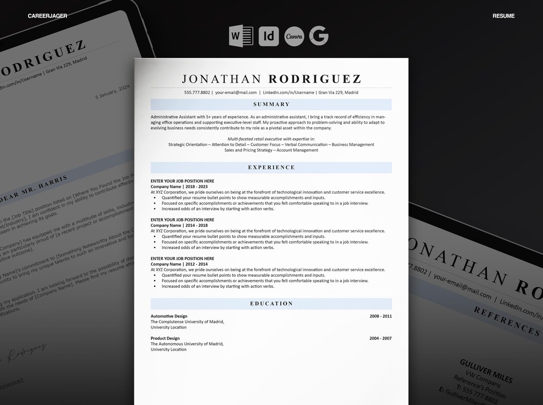 ATS Resume Template for Men | Word, Canva, Google Docs, Indesign CV ...