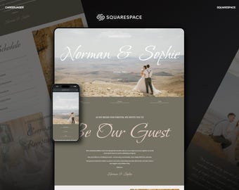 Plantilla premium para sitio web de bodas personalizado en Squarespace / Formulario de confirmación de asistencia para bodas / Invitación digital / Diseño editable para bodas en Squarespace