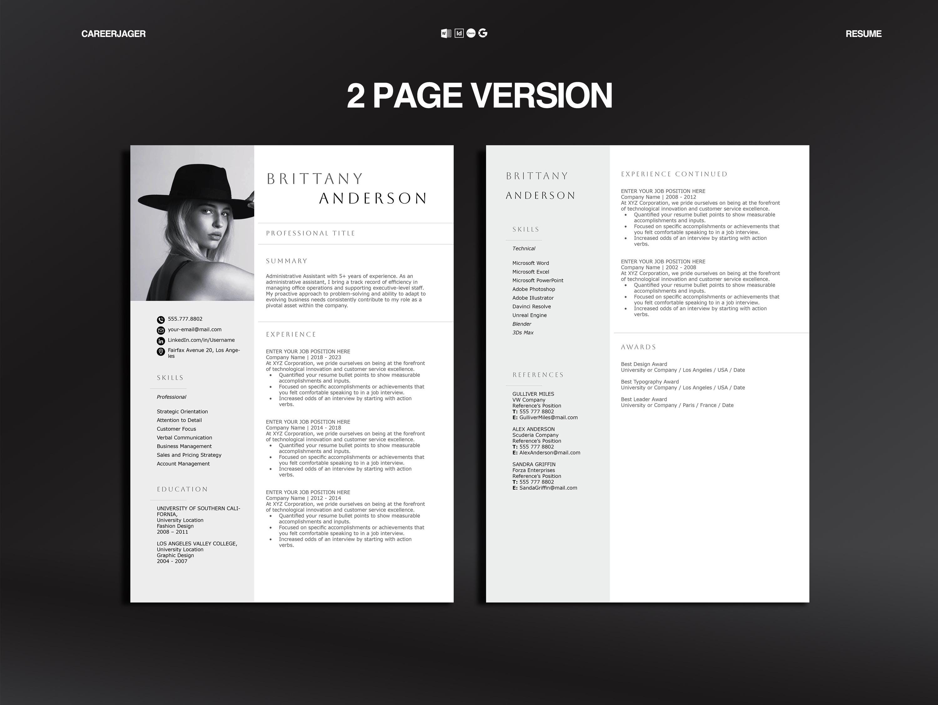 Editable Resume Template: Modern CV With Photo, Cover Letter | Digital ...