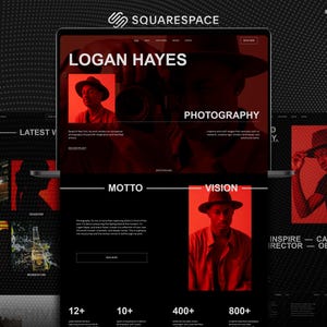 Moderne Squarespace-Fotografen-Website | Premium-Squarespace-Fotografie-Website, kräftiges Rot-Dunkel-Design für Kreative, Künstler und Fotografen