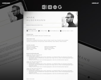 Professionelle Lebenslauf Vorlage Deutsch | Moderne Bewerbungsvorlage mit Foto & Deckblatt | Word, Canva, InDesign, Google Docs