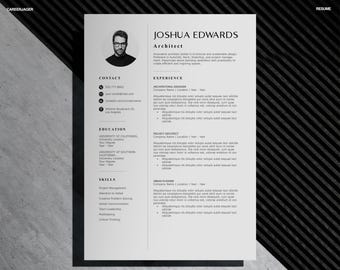 Architect Resume with Photo, Modern CV Template with Photo & Cover Letter | Best Resume Template | Editable CV | Word, Canva, InDesign, Docs