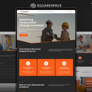 Premium-Vorlage für Baustellen in Squarespace 7.1 | Website für Bauunternehmen & Renovierungen, Portfolio für Baufirmen | Orange, Dunkle Website