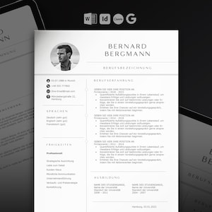 Lebenslauf Vorlage Word, Deckblatt, Bewerbungsvorlage, Motivationsschreiben, Anschreiben, Google Docs, Moderner Lebenslauf, Anlagen, Canva