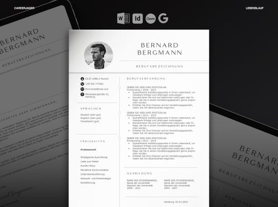 Lebenslauf Vorlage Word, Deckblatt, Bewerbungsvorlage, Motivationsschreiben, Anschreiben, Google Docs, Moderner Lebenslauf, Anlagen, Canva