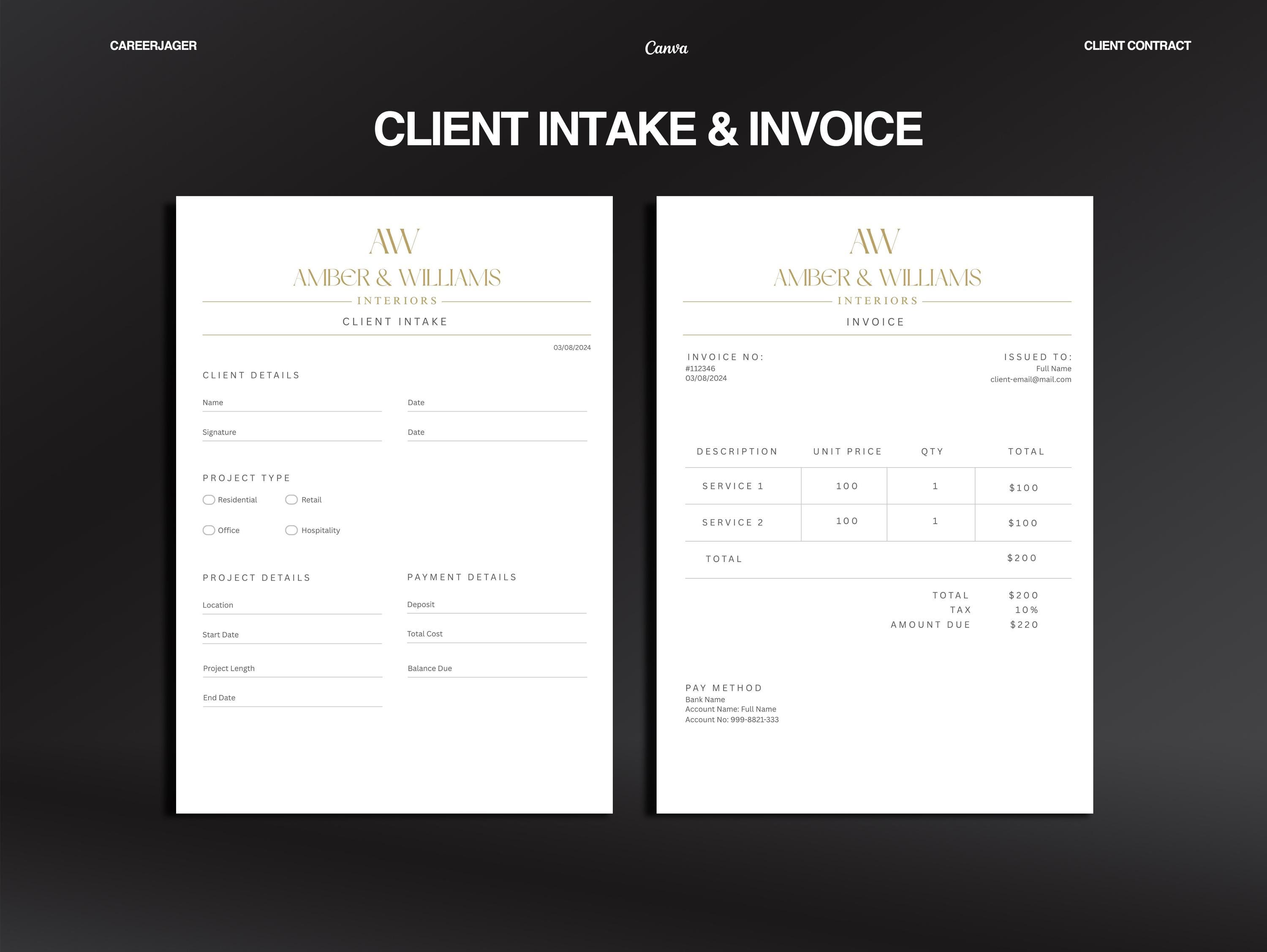 Interior Design Contract Template: Client Agreement, Invoice, Intake ...