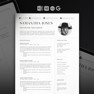 Interior Designer Resume Template with Cover Letter | Modern CV for Word, Canva, InDesign & Docs