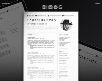 Interior Designer Resume Template with Cover Letter | Modern CV for Word, Canva, InDesign & Docs