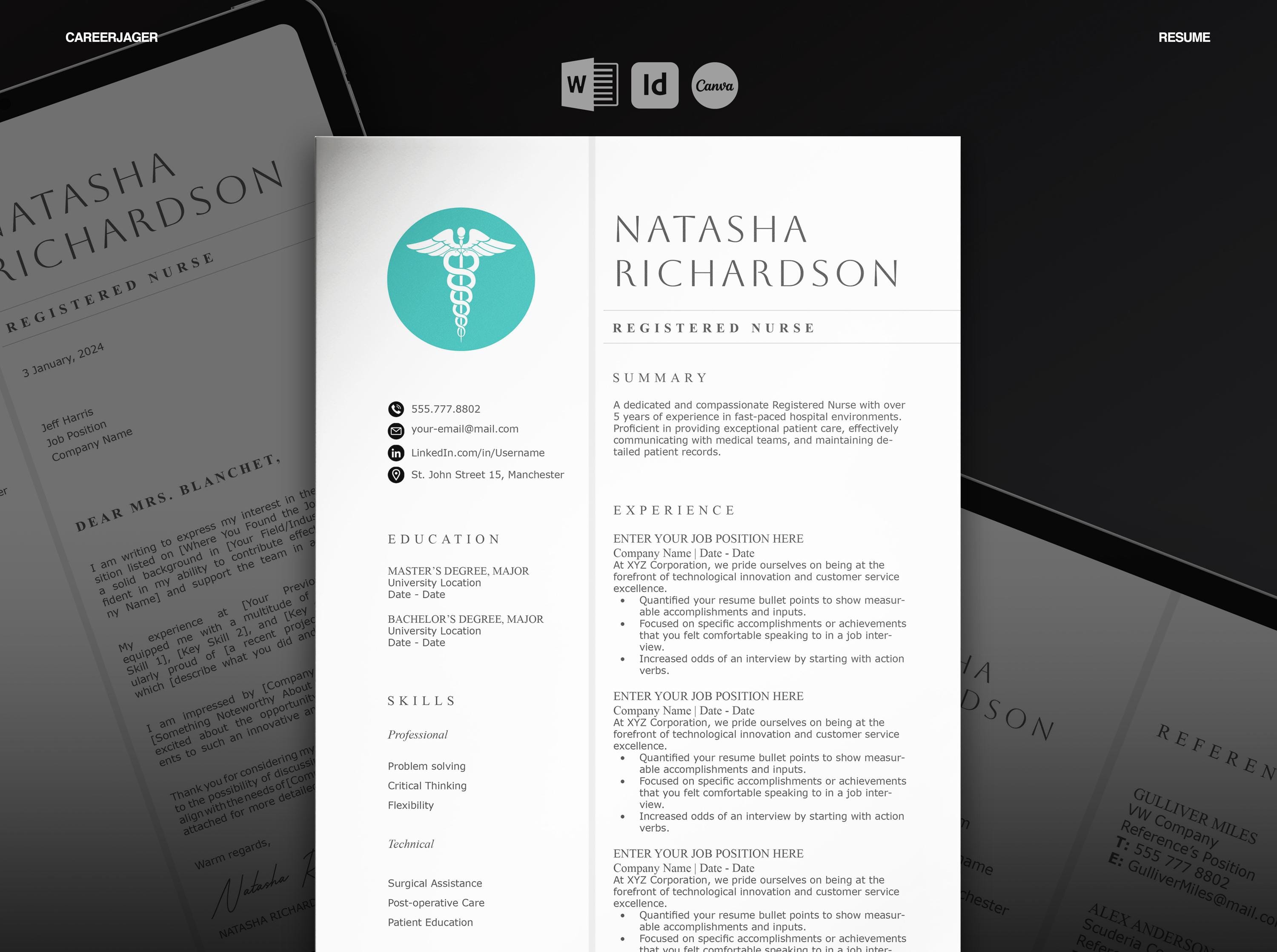 Registered Nurse Resume Template | RN Medical CV | Word, Canva ...