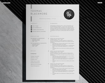 Modern CV-sjabloon met foto | CV en sollicitatiebrief voor Word, Canva, InDesign (bewerkbaar CV) | CV-sjabloon voor mannen, neutraal CV