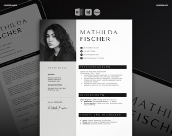 Lebenslauf Vorlage Deutsch Schüler | Bewerbung Schülerpraktikum | Word, Canva, InDesign