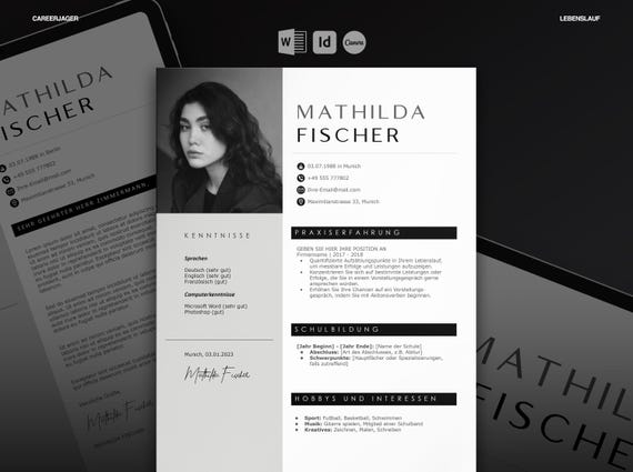 Lebenslauf Vorlage Deutsch Schüler | Bewerbung Schülerpraktikum | Word, Canva, InDesign