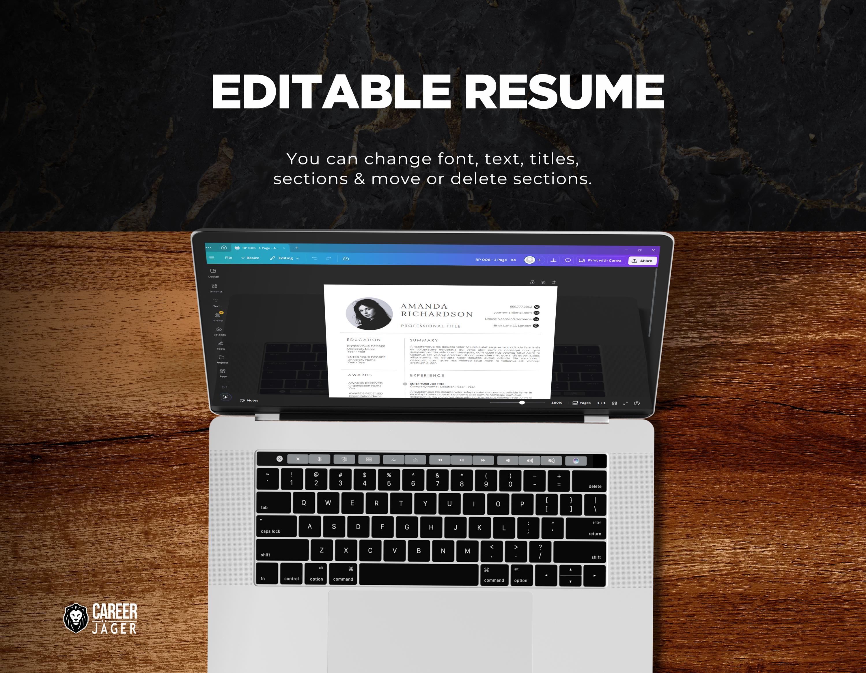 Professional Resume Template With Photo for Word, Google Docs, Canva