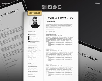 Architect Resume Template: Modern CV for Word, InDesign, Canva, Docs (Digital Download)