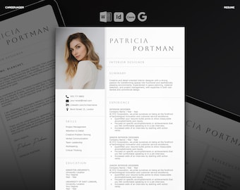 Interior Designer Minimalist Resume Template | Editable CV | Word, Canva, Docs, InDesign