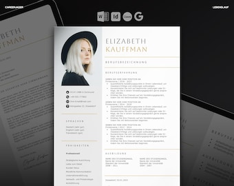 Word Vorlage Deutsch | Bewerbungsvorlagen & CV Vorlage mit Deckblatt | Muster Lebenslauf Ausbildung | Google Docs, InDesign, Canva