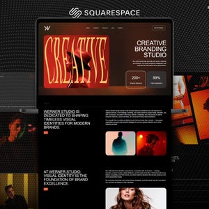 Premium Squarespace Creative Studio Website | Opvallende Squarespace-artiest, Donker Website Agency Portfolio, One Page Website | Podcaster Template