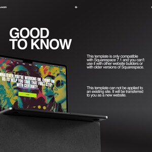 May include: A laptop displaying a colorful website design with the text "GOOD TO KNOW" in large white letters. The screen shows the text "WHATEVER YOU'RE WORKING ON, COUNT ON US TO HELP YOU TAKE THAT FIRST STEP WITH CERTAINTY." Additional text provides compatibility details.