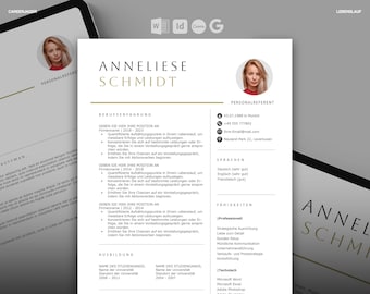 Moderne Bewerbungsvorlage Deutsch | Lebenslauf Vorlage | Professionelle Design für Word, Docs, InDesign, Canva