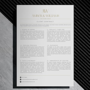 Szablon umowy o projekt wnętrz | Formularz przyjęcia faktury do umowy z klientem | Canva Editable
