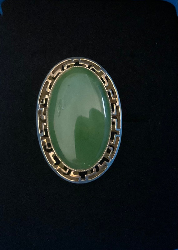 Gorgeous Vintage 14k YG Jadeite Statement Ring - image 1