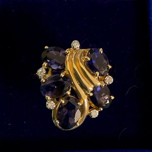 Unique 14k YG Iolite & Diamond Statement Ring