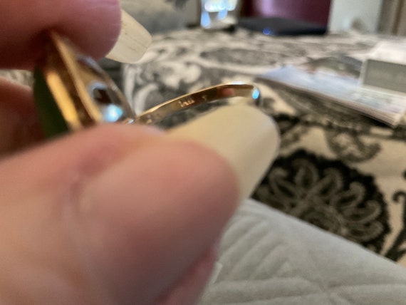 Gorgeous Vintage 14k YG Jadeite Statement Ring - image 7