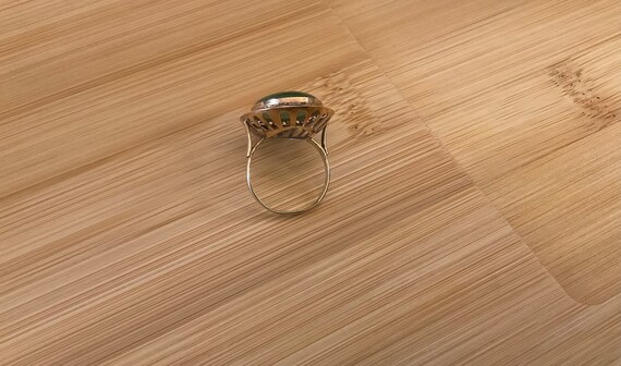 Gorgeous Vintage 14k YG Jadeite Statement Ring - image 5
