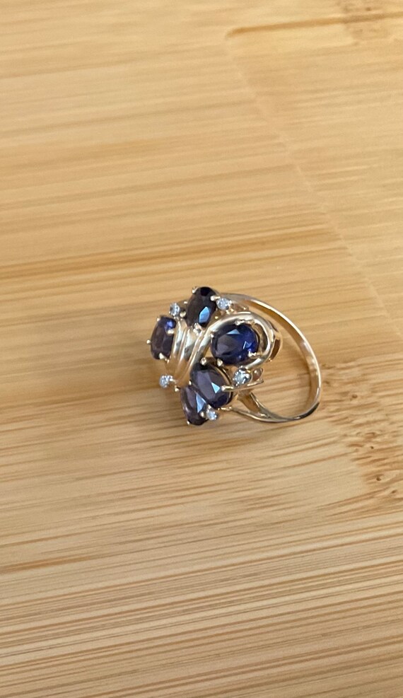 Unique 14k YG Iolite & Diamond Statement Ring - image 2