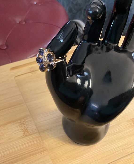 Unique 14k YG Iolite & Diamond Statement Ring - image 5