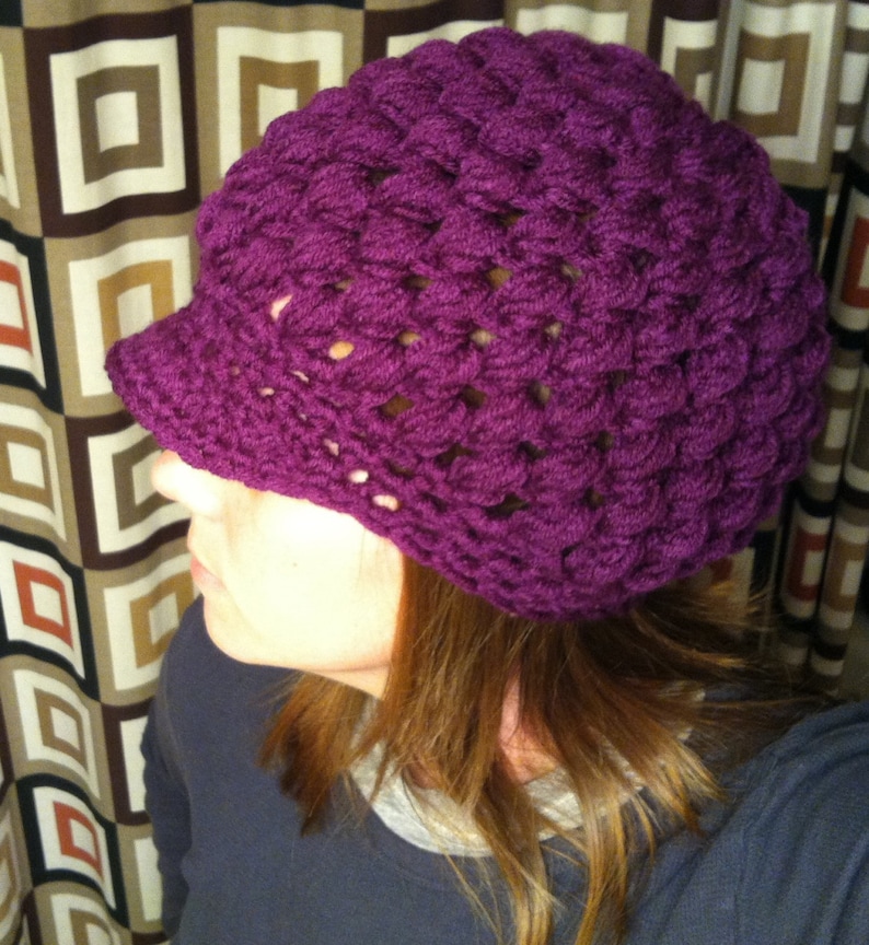 Download Puff stitch Crocheted ribbed newsboy hat custom color bill | Etsy