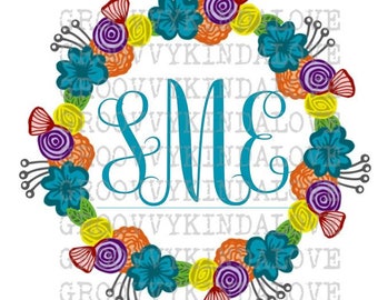 Floral Wreath Monogram Flower Wedding Initials Print Cut Invitations HTV T Shirt Transfer Vinyl Design Decor DXF SVG