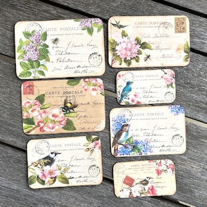 Handmade Journaling Cards Junk Journal Vintage Botanical Bird Postcards Ephemera Journaling Supplies Set of 7 Vintage Cards for Journaling