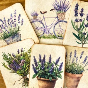 6 Handmade French Lavender Journal Cards, Botanical Journal Card, Journaling Supplies, Junk Journal Card, Floral Lavender Ephemera, Notecard