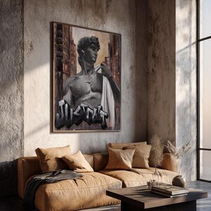 Dare Canvas Print, David Sculpture Wall Art, Modern Classical Portrait, Renaissance Inspired Decor image 2