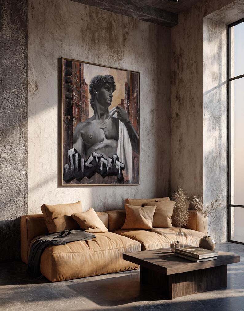 Dare Canvas Print, David Sculpture Wall Art, Modern Classical Portrait, Renaissance Inspired Decor image 2