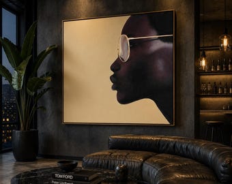 Golden Reflection Canvas Print, Black Woman Wall Art, Contemporary Portrait, Modern Minimalist Decor, Statement Artwork