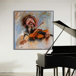 Joyful Violinist Canvas Print - Colorful Oil Painting Style Art for Music Lovers, Wall Décor Gift Idea by Galit Cohen