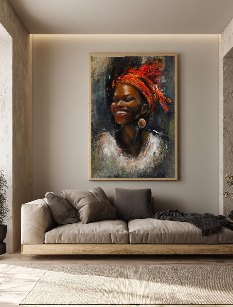 Canvasprint van een Nubische prinses, portret van een Afrikaanse vrouw, vorstelijke culturele wanddecoratie, blikvanger. afbeelding 4