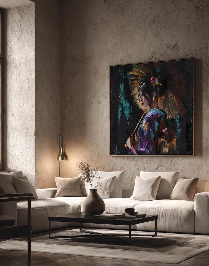 Reina Canvas Print, Japanese Woman Portrait, Kimono Wall Art, Colorful Japanese Decor image 1