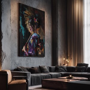 Reina Canvas Print, Japanese Woman Portrait, Kimono Wall Art, Colorful Japanese Decor image 2