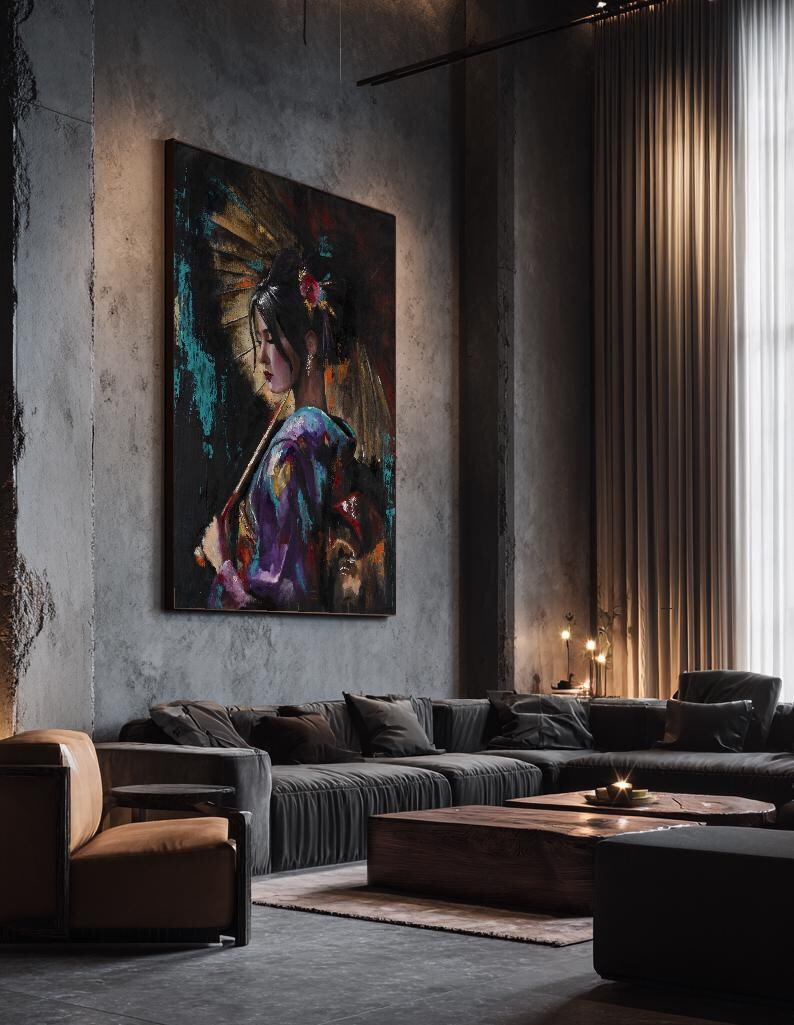 Reina Canvas Print, Japanese Woman Portrait, Kimono Wall Art, Colorful Japanese Decor image 2