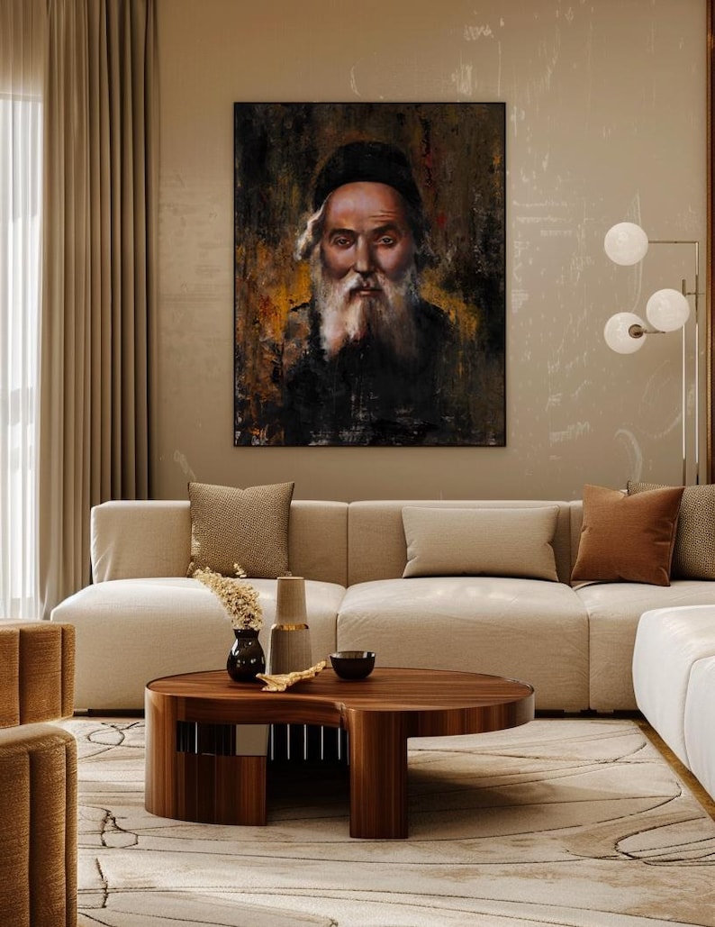 Original-Ölgemälde von Chafetz Chaim, Porträt eines jüdischen Rabbiners, Judaica-Wandkunst Bild 2