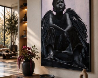 Winged Child African Angel Canvas Print: Home Decor by Einat Nagar