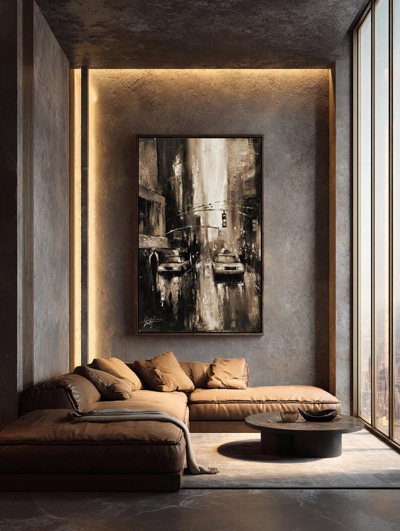 New York Canvas Print, Moody NYC Cityscape, Black and White Urban Wall Art, Modern City Decor image 5