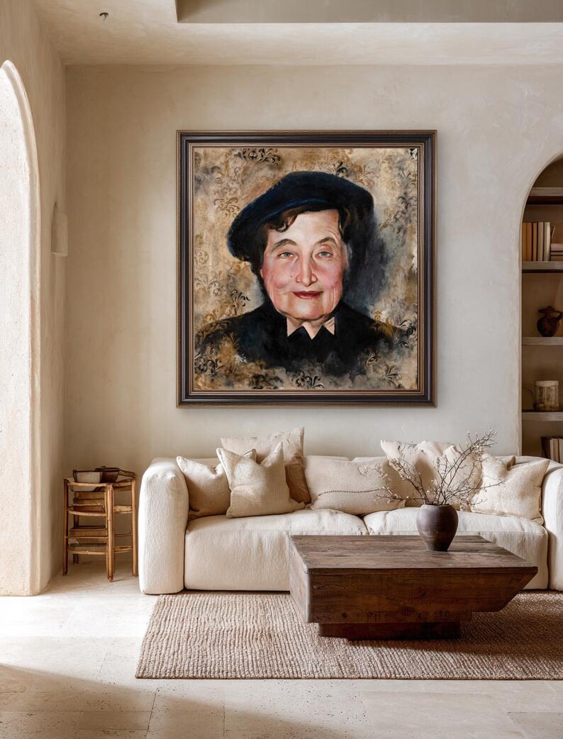 Rebbetzin Chana Original Oil Painting, Chabad Judaica Portrait, Jewish Woman Wall Decor image 3