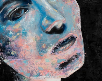 Retrato de mujer turquesa: pintura al óleo original sobre lienzo (99 x 68 cm)