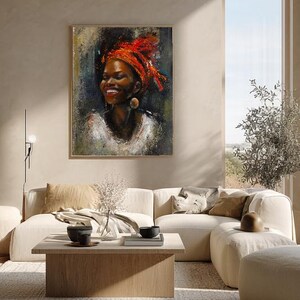 Canvasprint van een Nubische prinses, portret van een Afrikaanse vrouw, vorstelijke culturele wanddecoratie, blikvanger. afbeelding 6