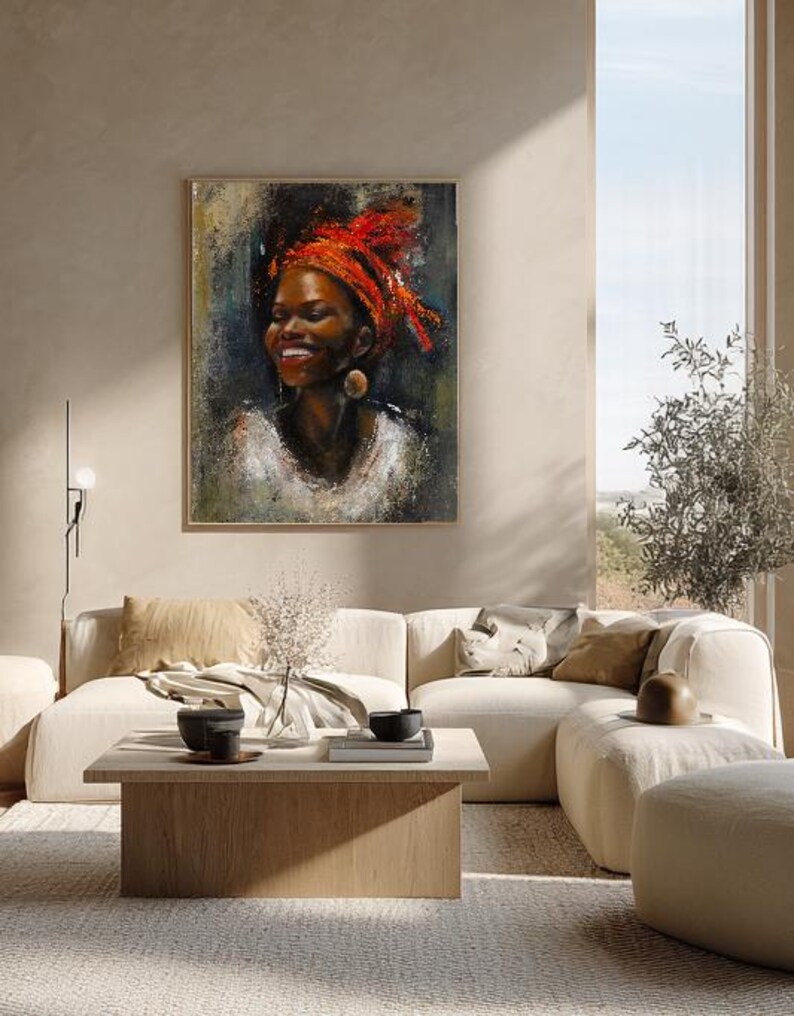 Canvasprint van een Nubische prinses, portret van een Afrikaanse vrouw, vorstelijke culturele wanddecoratie, blikvanger. afbeelding 6